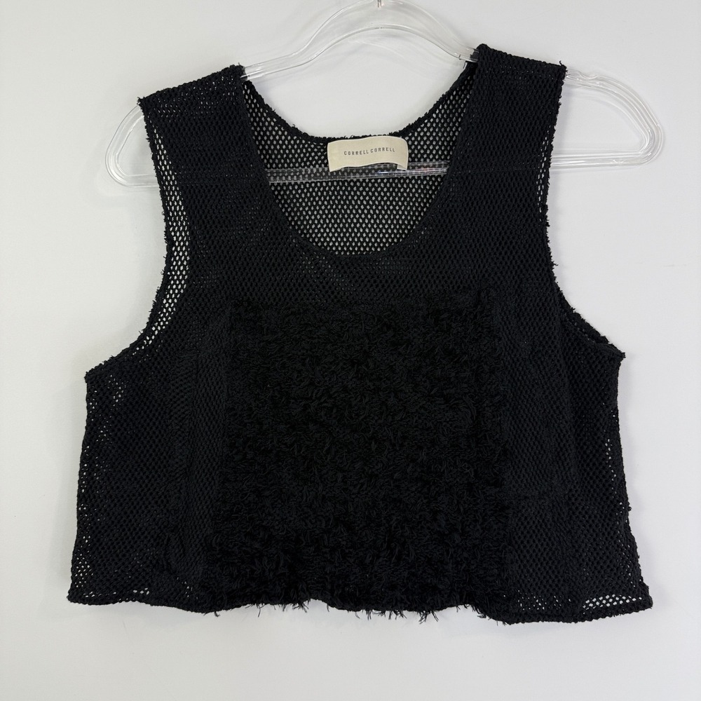 Correll Correll Tank Top Women OS Black Knit Cropped Mixed Texture
